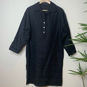 Robert Krugman | Vintage 100% Linen Black 3 Button Boxy Pocket Shirt Dress S